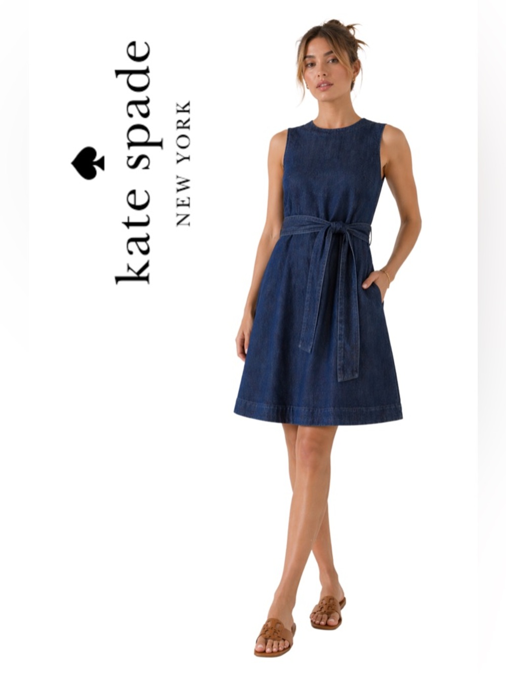 Kate Spade New York Broome St Denim Mini Dress with Optional Belt & Pockets XXS